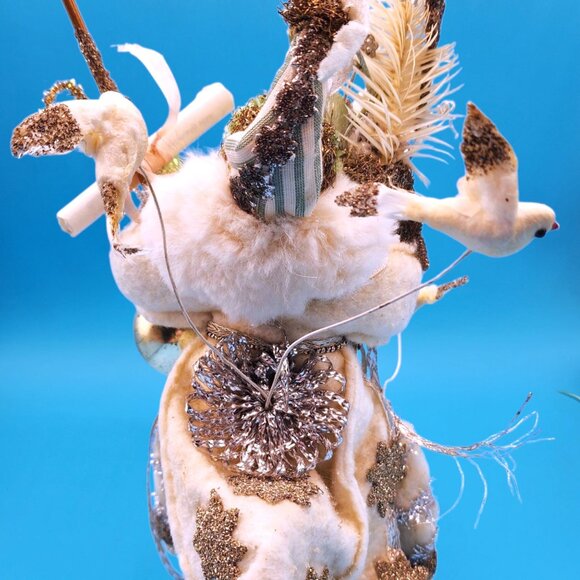 Santa Riding Star Decoration Assemblage Art Artisan Designed Felt Silver Gold - Picture 9 of 11